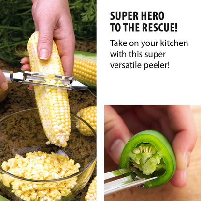 Deluxe Vegetable Peeler (R141), Silver Handle | 2" Stainless Steel Swiveling Blade, Silver Cast Aluminum Handle