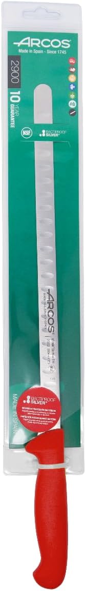 Salmon Knife/Fish Knife 12 Inch Nitrum Stainless Steel and 300 mm blade. Ergonomic Polypropylene Handle. Series 2900. Features different handle colors to make it easier. Color Red.