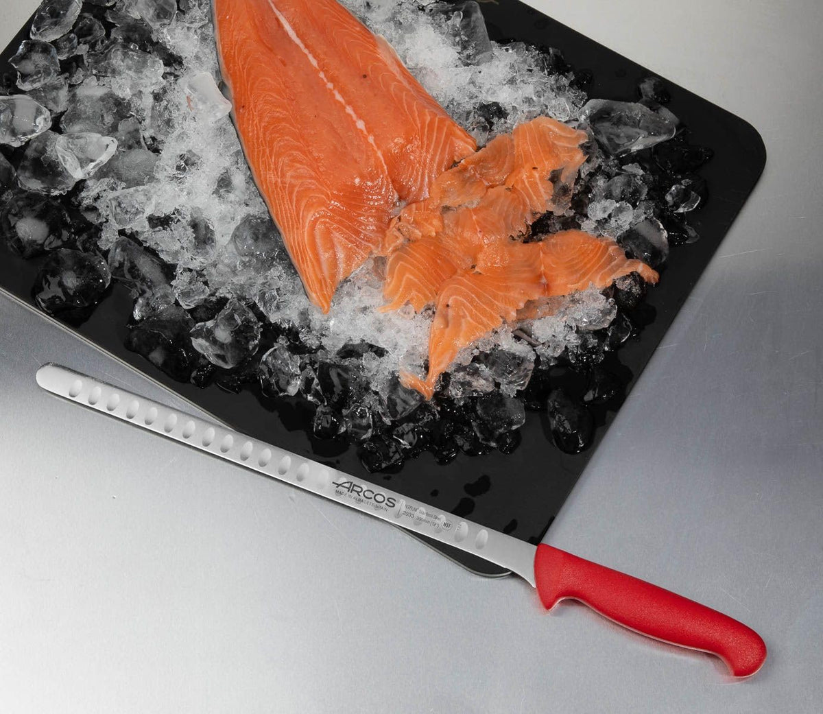 Salmon Knife/Fish Knife 12 Inch Nitrum Stainless Steel and 300 mm blade. Ergonomic Polypropylene Handle. Series 2900. Features different handle colors to make it easier. Color Red.
