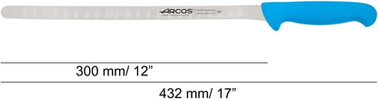 Salmon Knife/Fish Knife 12 Inch Nitrum Stainless Steel and 300 mm blade. Ergonomic Polypropylene Handle. Series 2900. Features different handle colors to make it easier. Color Red.