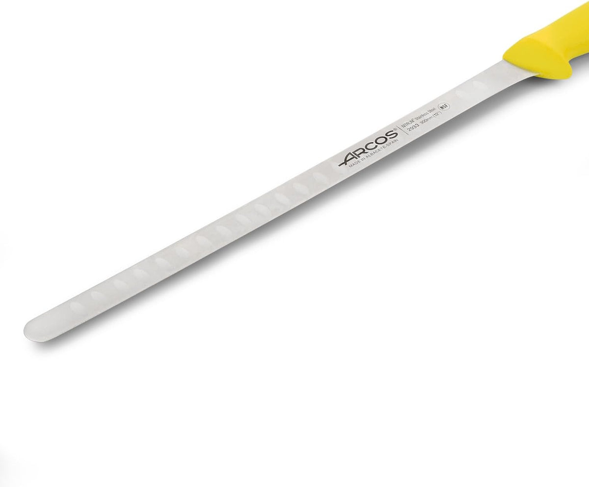 Salmon Knife/Fish Knife 12 Inch Nitrum Stainless Steel and 300 mm blade. Ergonomic Polypropylene Handle. Series 2900. Features different handle colors to make it easier. Color Red.