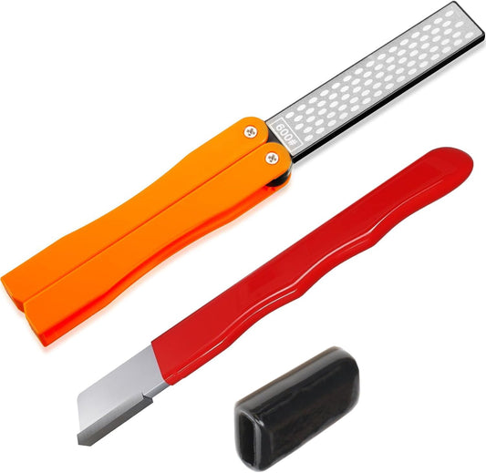 Garden Tool Sharpener,Tungsten Carbide Sharpener & Folding Pocket Diamond Knife Sharpener 400/600 Grit Double-Sided Scissor,for Pruners,Weeders,Loopers,Shears