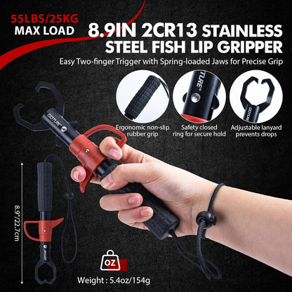 Fishing Tool Kit,Saltwater Gear Set,Red/Pink,Gifts for Men/Women | Fishing Pliers,Fillet Knife with Sheath, Fish Lip Gripper,Fish Hook Remover,Lanyard, Scissors,Sharpener,Stainless Steel Soap