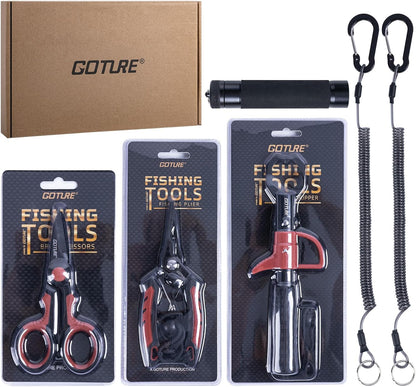Fishing Tool Kit,Saltwater Gear Set,Red/Pink,Gifts for Men/Women | Fishing Pliers,Fillet Knife with Sheath, Fish Lip Gripper,Fish Hook Remover,Lanyard, Scissors,Sharpener,Stainless Steel Soap