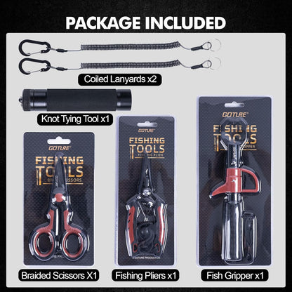 Fishing Tool Kit,Saltwater Gear Set,Red/Pink,Gifts for Men/Women | Fishing Pliers,Fillet Knife with Sheath, Fish Lip Gripper,Fish Hook Remover,Lanyard, Scissors,Sharpener,Stainless Steel Soap