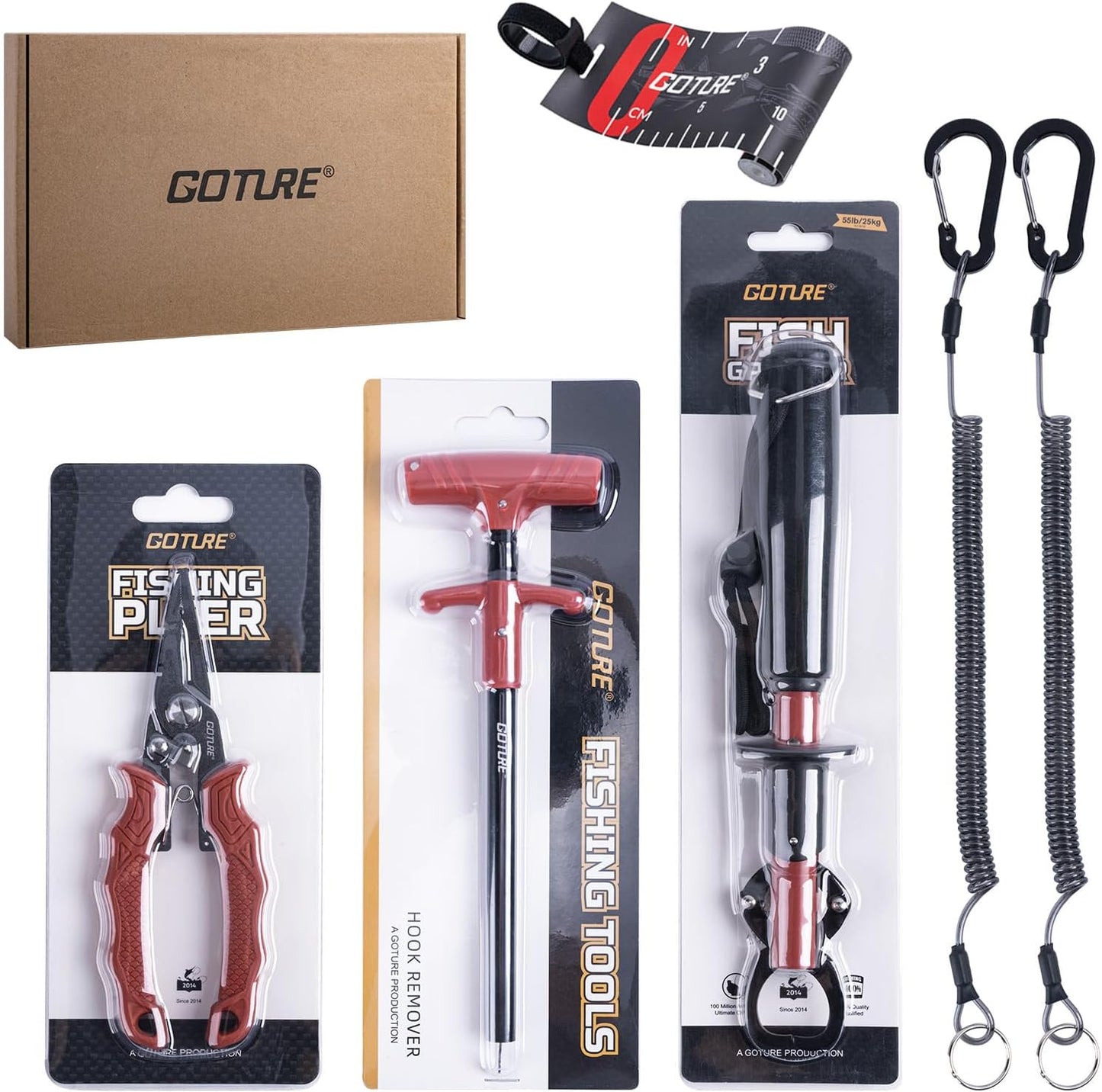 Fishing Tool Kit,Saltwater Gear Set,Red/Pink,Gifts for Men/Women | Fishing Pliers,Fillet Knife with Sheath, Fish Lip Gripper,Fish Hook Remover,Lanyard, Scissors,Sharpener,Stainless Steel Soap