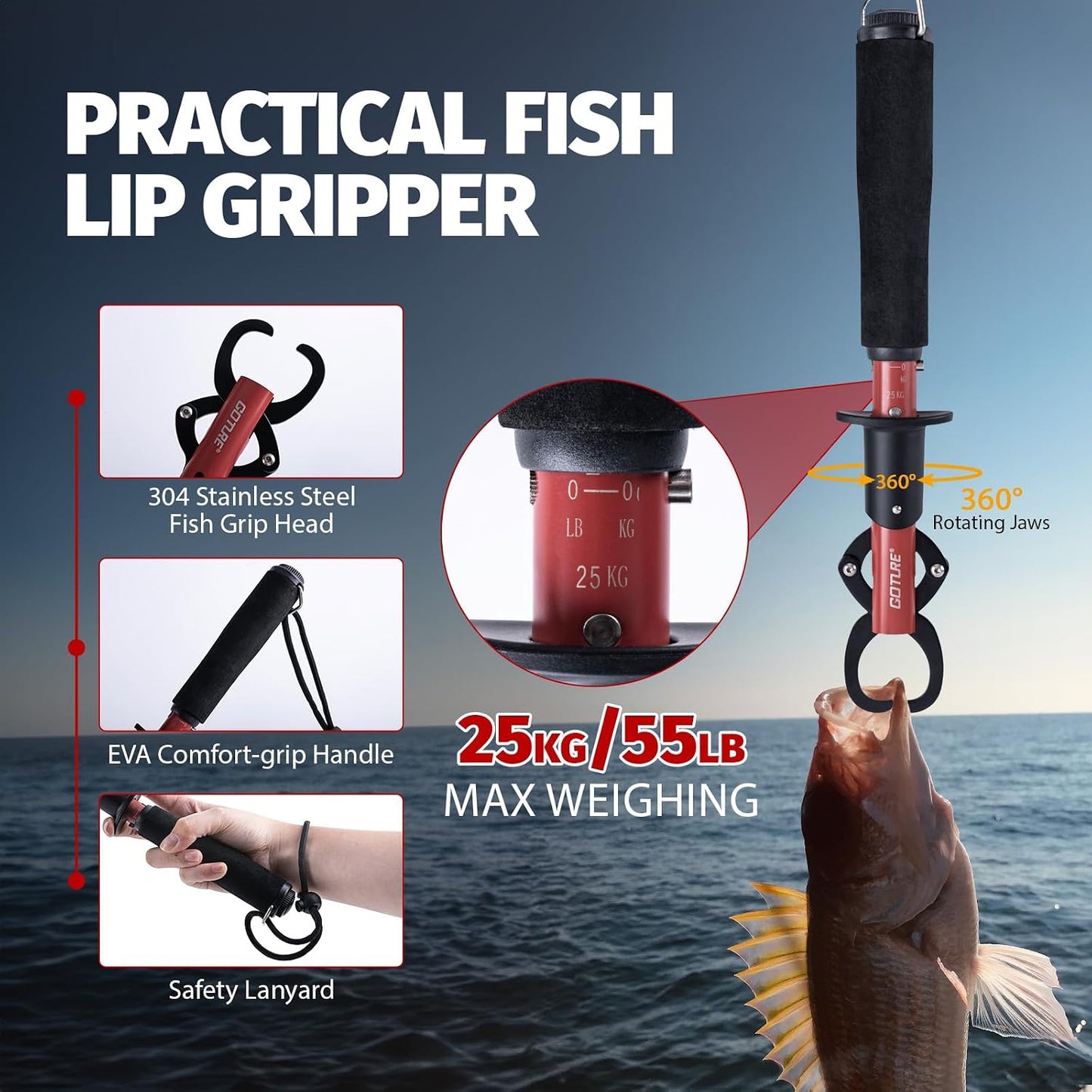 Fishing Tool Kit,Saltwater Gear Set,Red/Pink,Gifts for Men/Women | Fishing Pliers,Fillet Knife with Sheath, Fish Lip Gripper,Fish Hook Remover,Lanyard, Scissors,Sharpener,Stainless Steel Soap