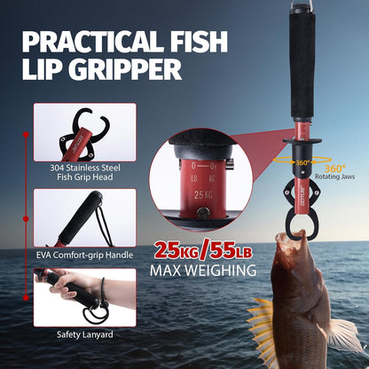 Fishing Tool Kit,Saltwater Gear Set,Red/Pink,Gifts for Men/Women | Fishing Pliers,Fillet Knife with Sheath, Fish Lip Gripper,Fish Hook Remover,Lanyard, Scissors,Sharpener,Stainless Steel Soap