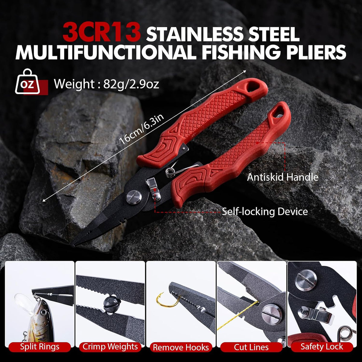 Fishing Tool Kit,Saltwater Gear Set,Red/Pink,Gifts for Men/Women | Fishing Pliers,Fillet Knife with Sheath, Fish Lip Gripper,Fish Hook Remover,Lanyard, Scissors,Sharpener,Stainless Steel Soap