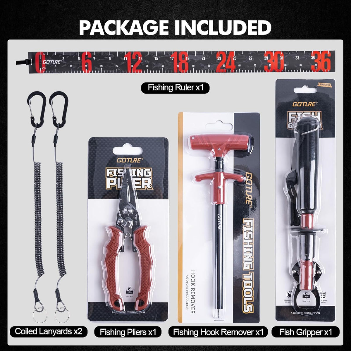 Fishing Tool Kit,Saltwater Gear Set,Red/Pink,Gifts for Men/Women | Fishing Pliers,Fillet Knife with Sheath, Fish Lip Gripper,Fish Hook Remover,Lanyard, Scissors,Sharpener,Stainless Steel Soap