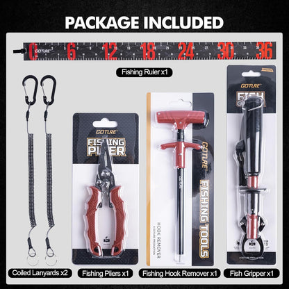 Fishing Tool Kit,Saltwater Gear Set,Red/Pink,Gifts for Men/Women | Fishing Pliers,Fillet Knife with Sheath, Fish Lip Gripper,Fish Hook Remover,Lanyard, Scissors,Sharpener,Stainless Steel Soap