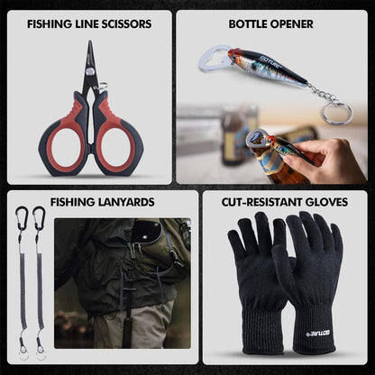 Fishing Tool Kit,Saltwater Gear Set,Red/Pink,Gifts for Men/Women | Fishing Pliers,Fillet Knife with Sheath, Fish Lip Gripper,Fish Hook Remover,Lanyard, Scissors,Sharpener,Stainless Steel Soap