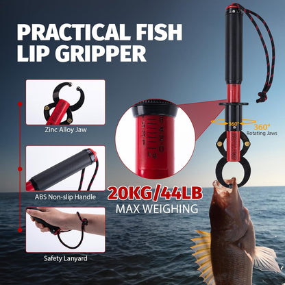 Fishing Tool Kit,Saltwater Gear Set,Red/Pink,Gifts for Men/Women | Fishing Pliers,Fillet Knife with Sheath, Fish Lip Gripper,Fish Hook Remover,Lanyard, Scissors,Sharpener,Stainless Steel Soap