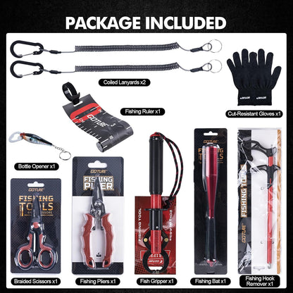 Fishing Tool Kit,Saltwater Gear Set,Red/Pink,Gifts for Men/Women | Fishing Pliers,Fillet Knife with Sheath, Fish Lip Gripper,Fish Hook Remover,Lanyard, Scissors,Sharpener,Stainless Steel Soap