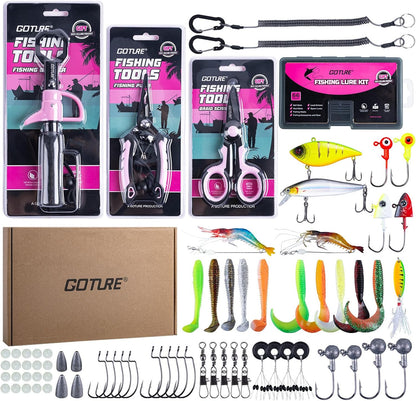 Fishing Tool Kit,Saltwater Gear Set,Red/Pink,Gifts for Men/Women | Fishing Pliers,Fillet Knife with Sheath, Fish Lip Gripper,Fish Hook Remover,Lanyard, Scissors,Sharpener,Stainless Steel Soap