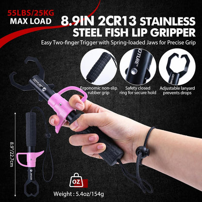 Fishing Tool Kit,Saltwater Gear Set,Red/Pink,Gifts for Men/Women | Fishing Pliers,Fillet Knife with Sheath, Fish Lip Gripper,Fish Hook Remover,Lanyard, Scissors,Sharpener,Stainless Steel Soap