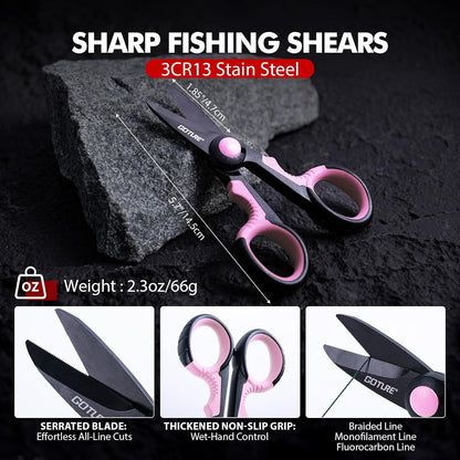 Fishing Tool Kit,Saltwater Gear Set,Red/Pink,Gifts for Men/Women | Fishing Pliers,Fillet Knife with Sheath, Fish Lip Gripper,Fish Hook Remover,Lanyard, Scissors,Sharpener,Stainless Steel Soap