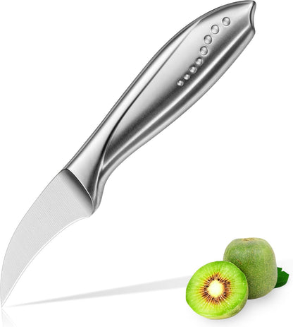 2.5 Inch Birds Beak Paring Knife, Sharp High Carbon Stainless Steel Curved Blade for Fruit and Vegetable Peeling Garnishing Cutting – Silver