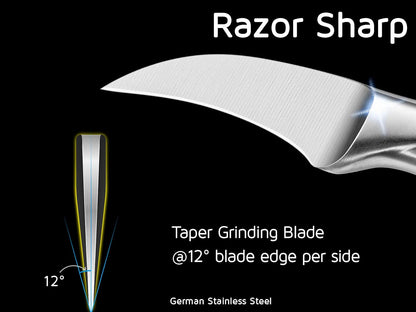 2.5 Inch Birds Beak Paring Knife, Sharp High Carbon Stainless Steel Curved Blade for Fruit and Vegetable Peeling Garnishing Cutting – Silver