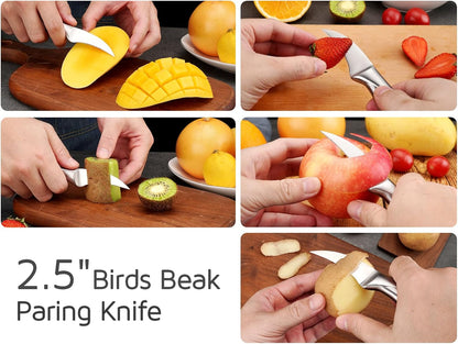 2.5 Inch Birds Beak Paring Knife, Sharp High Carbon Stainless Steel Curved Blade for Fruit and Vegetable Peeling Garnishing Cutting – Silver