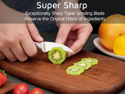2.5 Inch Birds Beak Paring Knife, Sharp High Carbon Stainless Steel Curved Blade for Fruit and Vegetable Peeling Garnishing Cutting – Silver