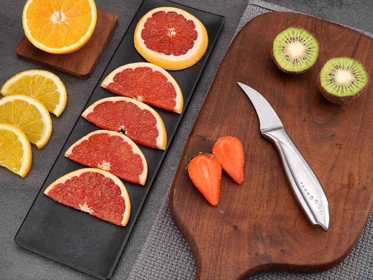 2.5 Inch Birds Beak Paring Knife, Sharp High Carbon Stainless Steel Curved Blade for Fruit and Vegetable Peeling Garnishing Cutting – Silver