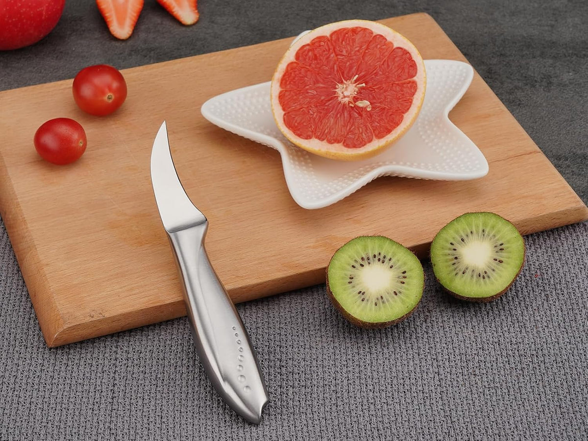 2.5 Inch Birds Beak Paring Knife, Sharp High Carbon Stainless Steel Curved Blade for Fruit and Vegetable Peeling Garnishing Cutting – Silver