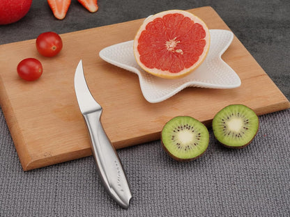 2.5 Inch Birds Beak Paring Knife, Sharp High Carbon Stainless Steel Curved Blade for Fruit and Vegetable Peeling Garnishing Cutting – Silver