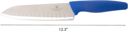 French Culinary Institute Premium 7-Inch Santoku Knife with Blade Protector, Blue
