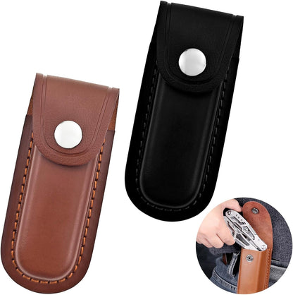 2 Pack Pocket Knife Sheath, Multitool Sheath, Leather Knife Sheath Holster with Belt Loop, Snap Fastener Hunt Holder Pocket for Travel Multi Tool Case Belt Hiking Pouch Holster