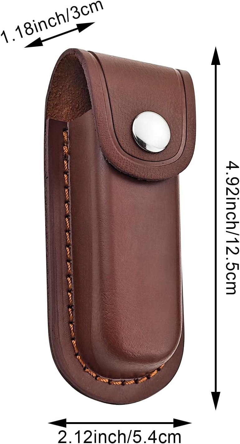2 Pack Pocket Knife Sheath, Multitool Sheath, Leather Knife Sheath Holster with Belt Loop, Snap Fastener Hunt Holder Pocket for Travel Multi Tool Case Belt Hiking Pouch Holster