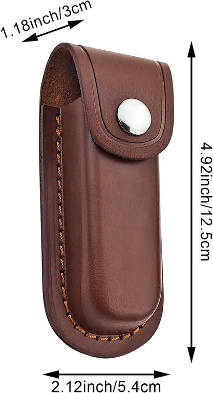 2 Pack Pocket Knife Sheath, Multitool Sheath, Leather Knife Sheath Holster with Belt Loop, Snap Fastener Hunt Holder Pocket for Travel Multi Tool Case Belt Hiking Pouch Holster