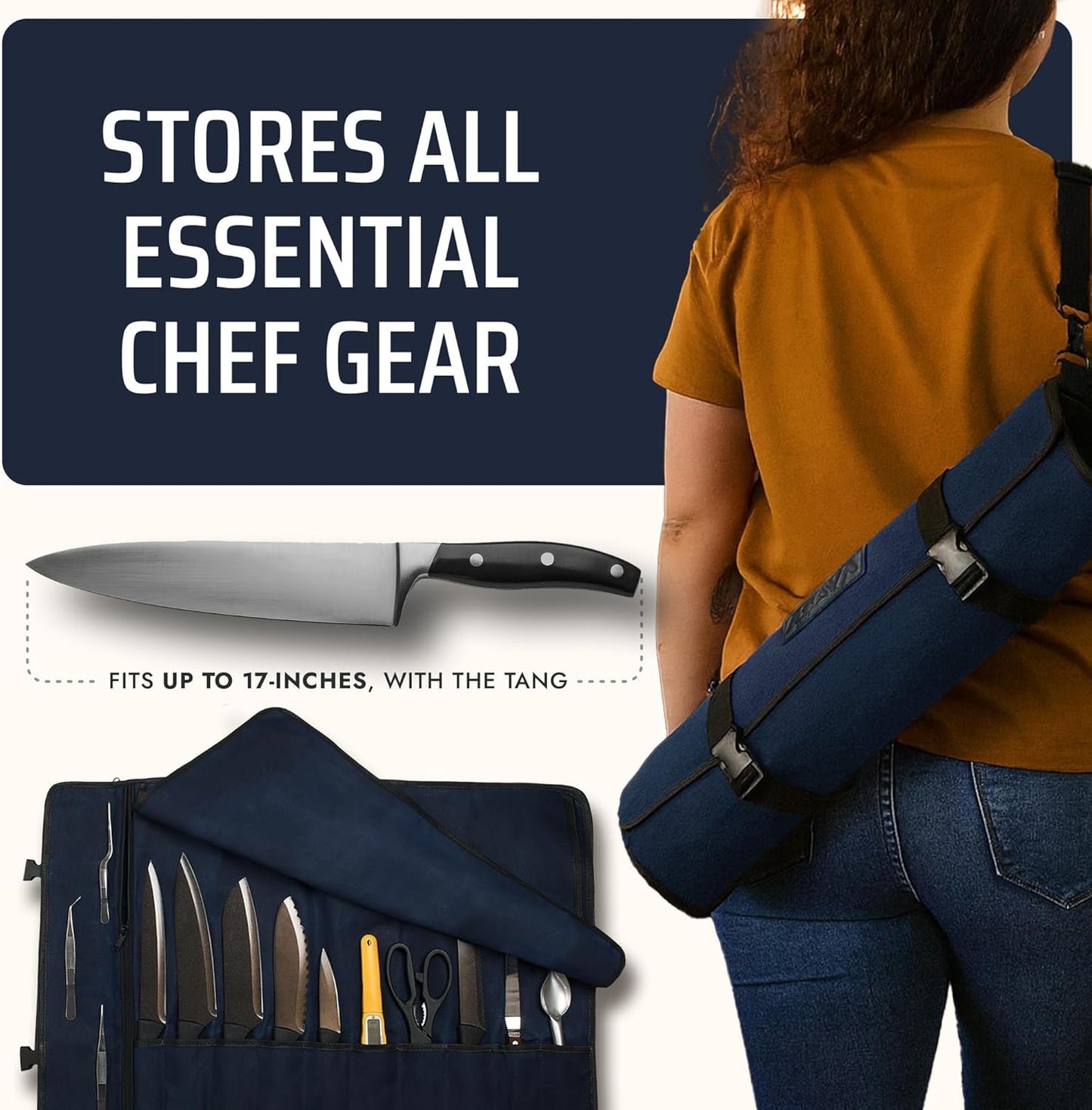 Asaya Waxed Canvas Chef Knife Roll Bag with 10 Slots and a Zipper Pocket - Professional Chef Knife Bag & Storage Case, with Shoulder Strap - Knives Not Included (Brown)
