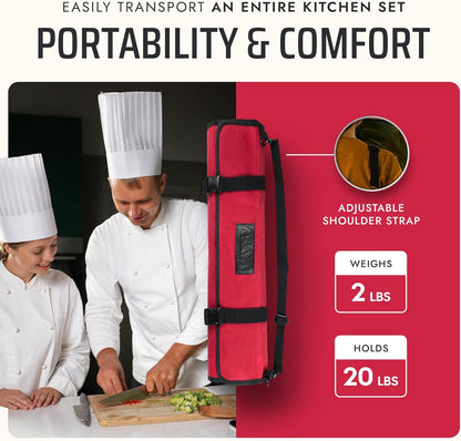 Asaya Waxed Canvas Chef Knife Roll Bag with 10 Slots and a Zipper Pocket - Professional Chef Knife Bag & Storage Case, with Shoulder Strap - Knives Not Included (Brown)