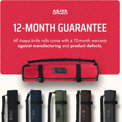 Asaya Waxed Canvas Chef Knife Roll Bag with 10 Slots and a Zipper Pocket - Professional Chef Knife Bag & Storage Case, with Shoulder Strap - Knives Not Included (Brown)