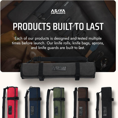 Asaya Waxed Canvas Chef Knife Roll Bag with 10 Slots and a Zipper Pocket - Professional Chef Knife Bag & Storage Case, with Shoulder Strap - Knives Not Included (Brown)