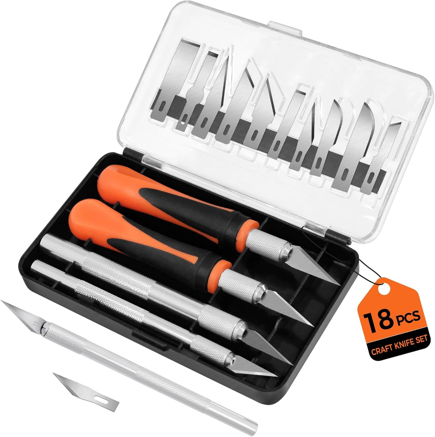 18Piece Exacto Knife Set, 4 Craft Knife with 14pcs SK5 Steel Blades, Precision Hobby Knife for Carving, Scrapbooking, Modeling, DIY, Art Projects