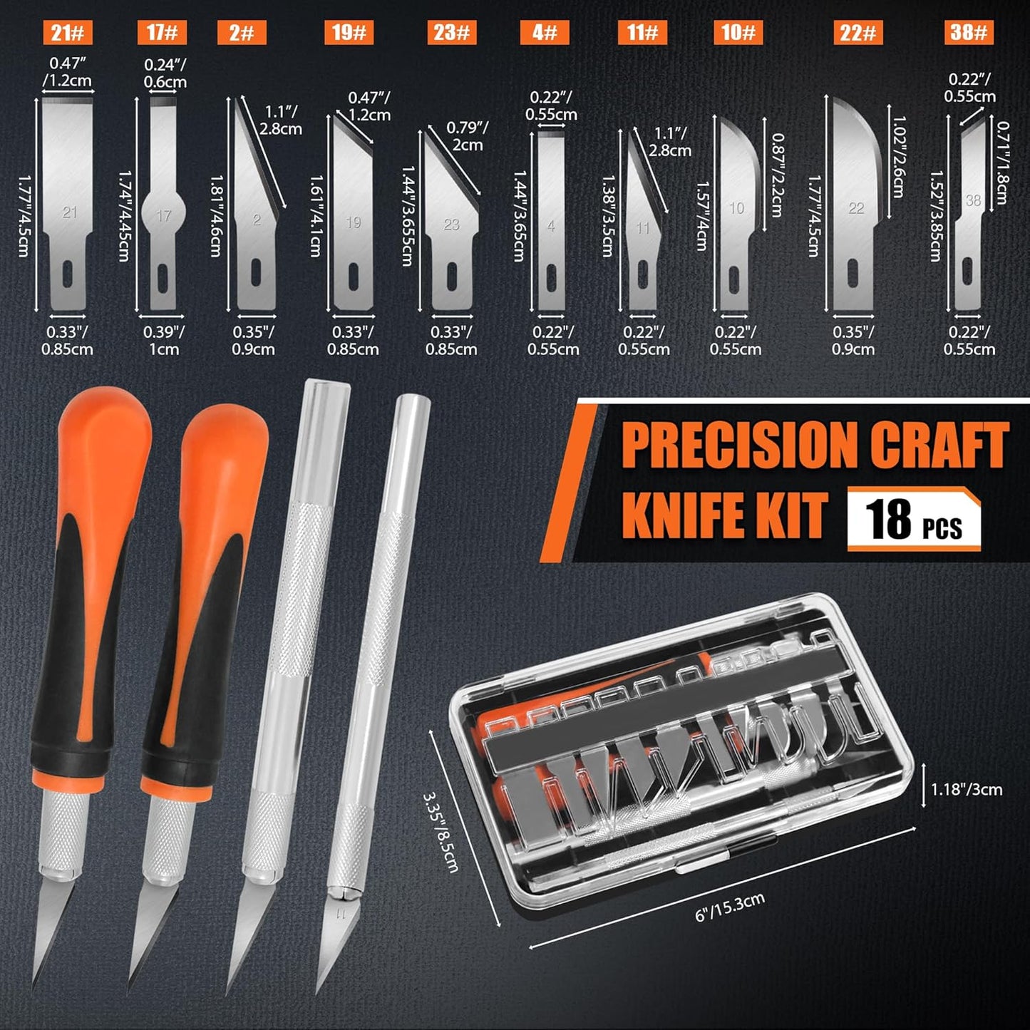 18Piece Exacto Knife Set, 4 Craft Knife with 14pcs SK5 Steel Blades, Precision Hobby Knife for Carving, Scrapbooking, Modeling, DIY, Art Projects
