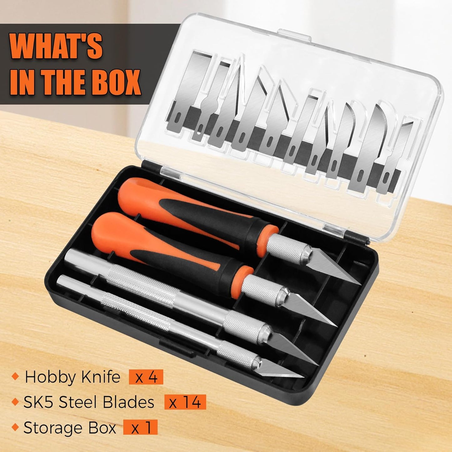 18Piece Exacto Knife Set, 4 Craft Knife with 14pcs SK5 Steel Blades, Precision Hobby Knife for Carving, Scrapbooking, Modeling, DIY, Art Projects