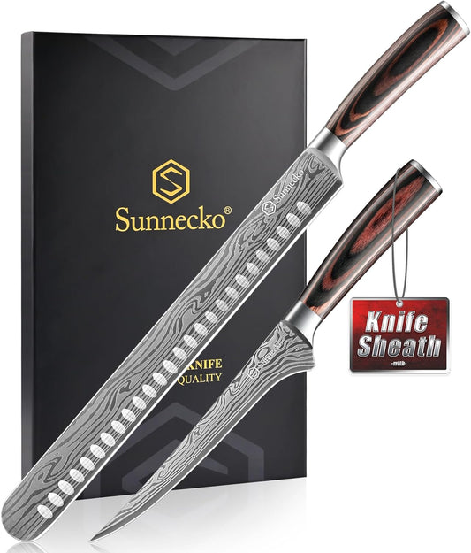 Professional BBQ Carving Knife Set, Slicing and Boning Knife for Meat Cutting,German High Carbon Stainless Steel Carving Knife for Meat and Turkey.