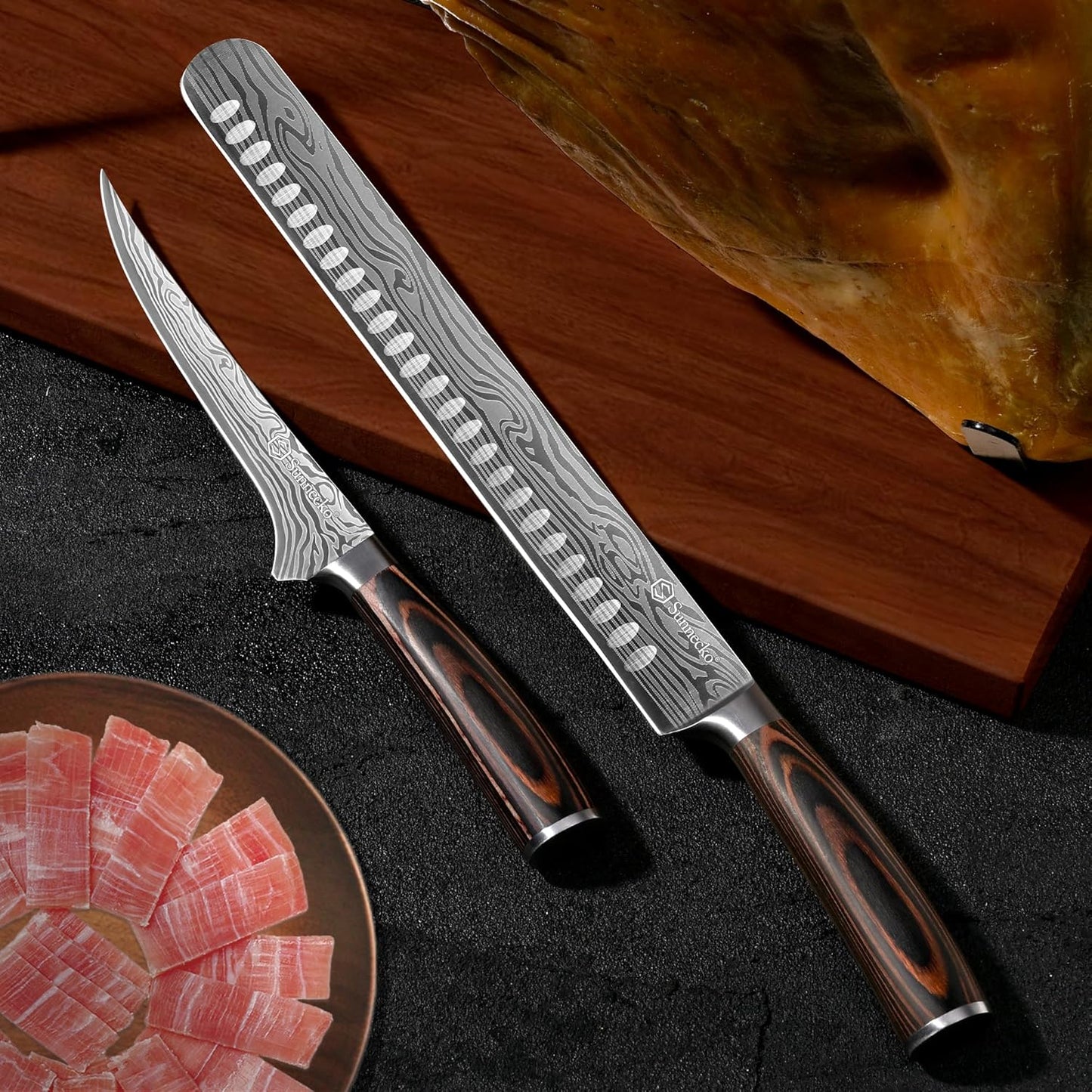 Professional BBQ Carving Knife Set, Slicing and Boning Knife for Meat Cutting,German High Carbon Stainless Steel Carving Knife for Meat and Turkey.
