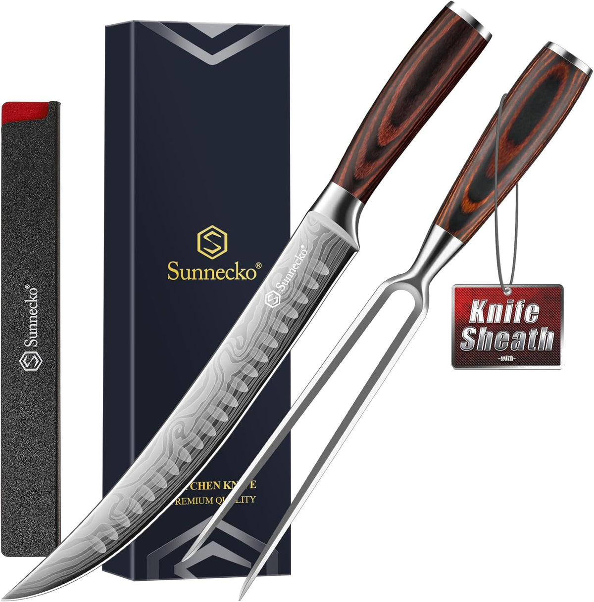 Professional BBQ Carving Knife Set, Slicing and Boning Knife for Meat Cutting,German High Carbon Stainless Steel Carving Knife for Meat and Turkey.