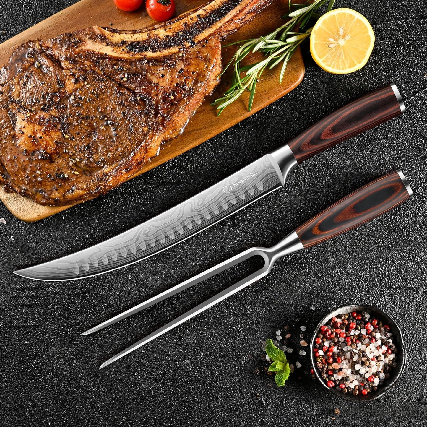 Professional BBQ Carving Knife Set, Slicing and Boning Knife for Meat Cutting,German High Carbon Stainless Steel Carving Knife for Meat and Turkey.