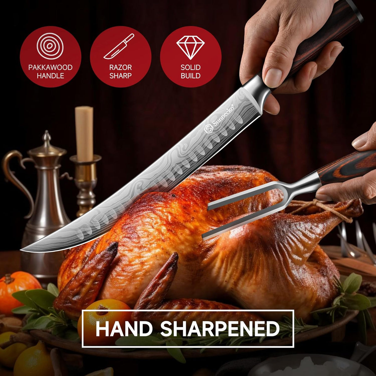 Professional BBQ Carving Knife Set, Slicing and Boning Knife for Meat Cutting,German High Carbon Stainless Steel Carving Knife for Meat and Turkey.