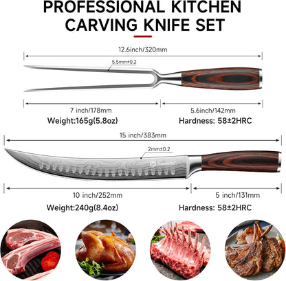 Professional BBQ Carving Knife Set, Slicing and Boning Knife for Meat Cutting,German High Carbon Stainless Steel Carving Knife for Meat and Turkey.