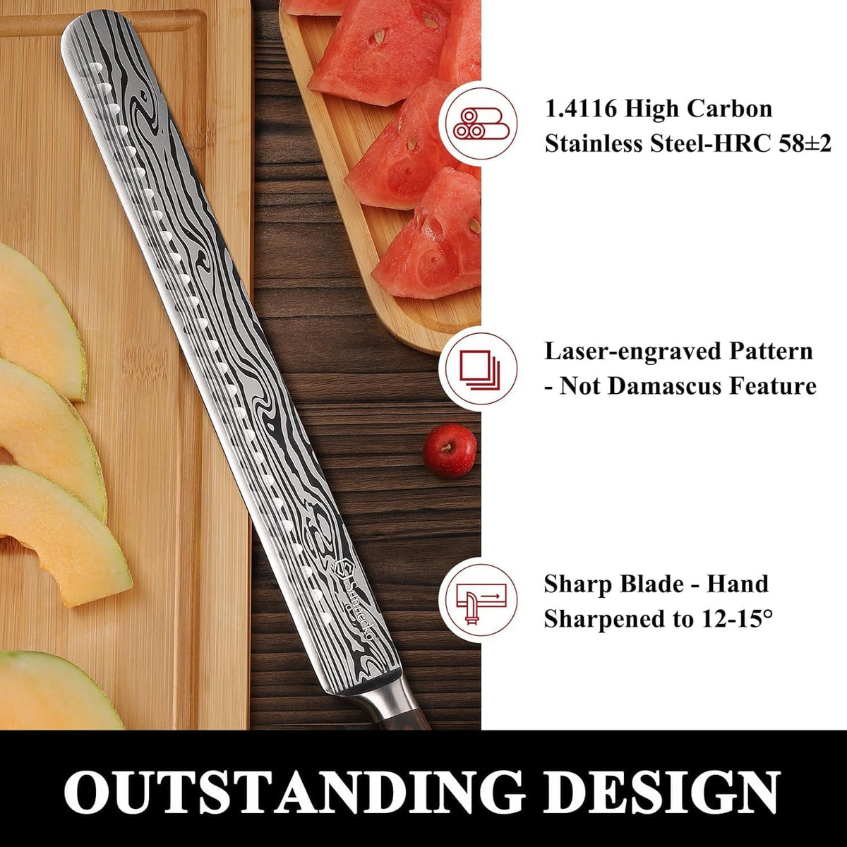Professional BBQ Carving Knife Set, Slicing and Boning Knife for Meat Cutting,German High Carbon Stainless Steel Carving Knife for Meat and Turkey.