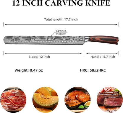 Professional BBQ Carving Knife Set, Slicing and Boning Knife for Meat Cutting,German High Carbon Stainless Steel Carving Knife for Meat and Turkey.