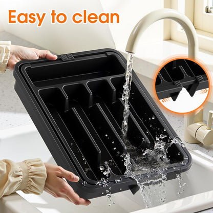 Silverware Organizer，Adjustable & Expandable Utensil Drawer Organizer, BPA Free Utensil Holder, Cutlery Tray for Forks, Spoons, Knives in Kitchen, Medium, White