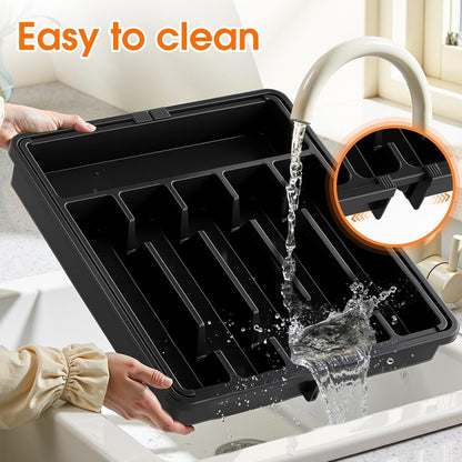 Silverware Organizer，Adjustable & Expandable Utensil Drawer Organizer, BPA Free Utensil Holder, Cutlery Tray for Forks, Spoons, Knives in Kitchen, Medium, White