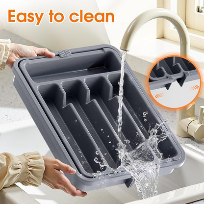 Silverware Organizer，Adjustable & Expandable Utensil Drawer Organizer, BPA Free Utensil Holder, Cutlery Tray for Forks, Spoons, Knives in Kitchen, Medium, White